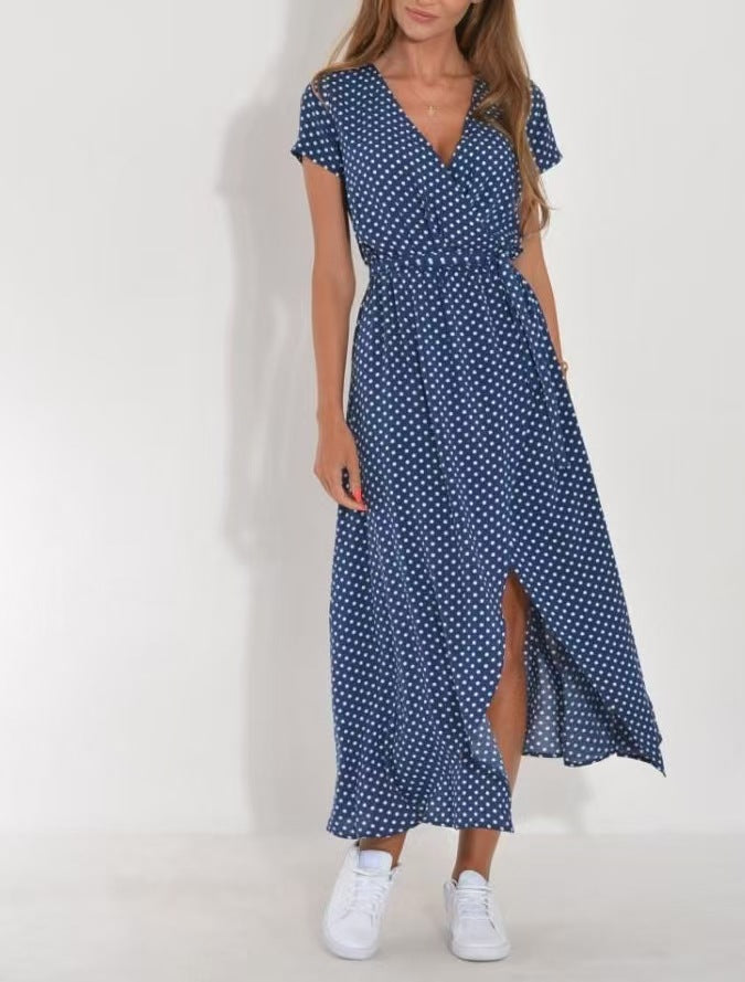 Damen Maxikleid mit Polka-Dots und seitlichem Schlitz Drune