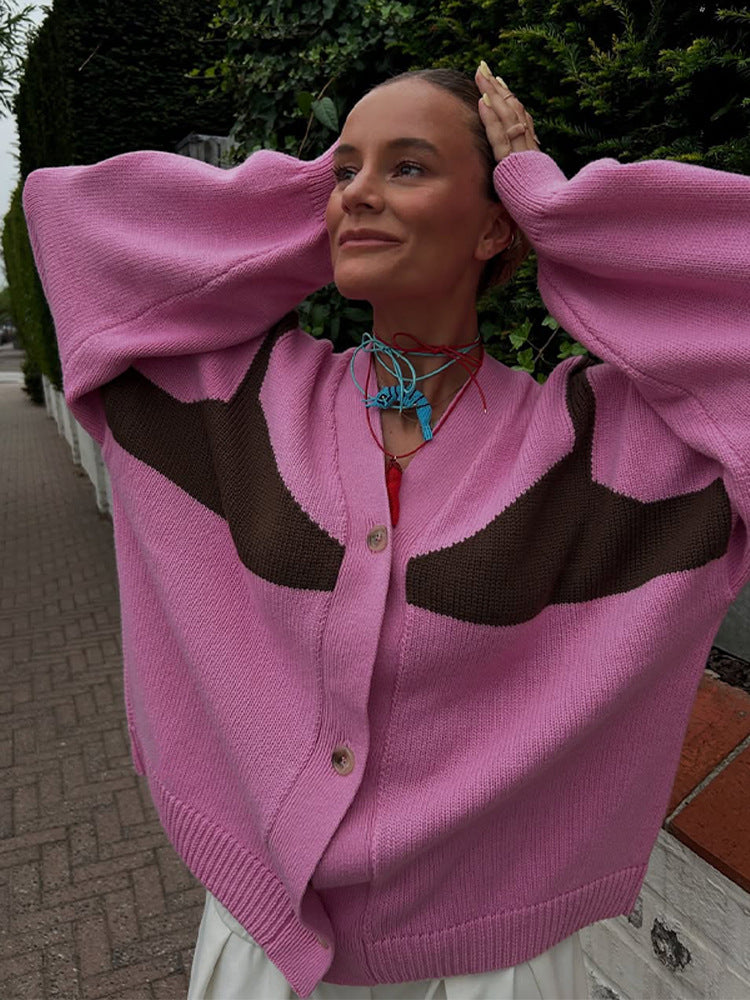 Damen oversized Strickjacke mit kontrastierenden Mustern Drune