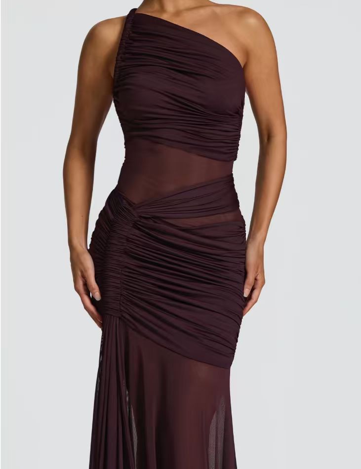 Damen elegantes asymmetrisches Abendkleid mit raffinierten Rüschendetails Drune