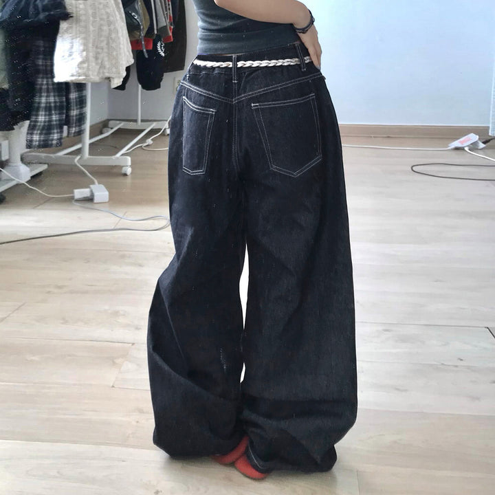 Damen weite Jeans mit kunstvollem Stickmuster Drune