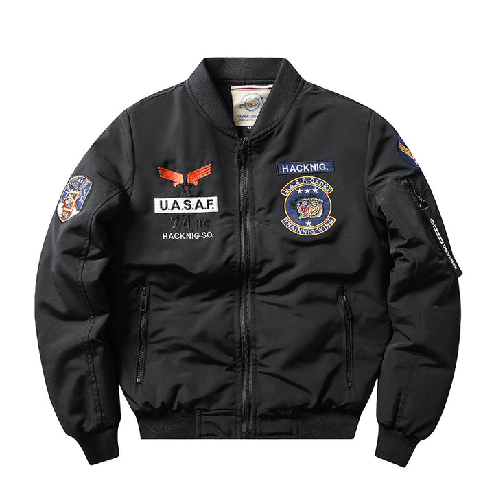 Herren  Insignia-bestickte leichte Pilot Bomberjacke mit Reißverschlussärmel Utility-Tasche Drune