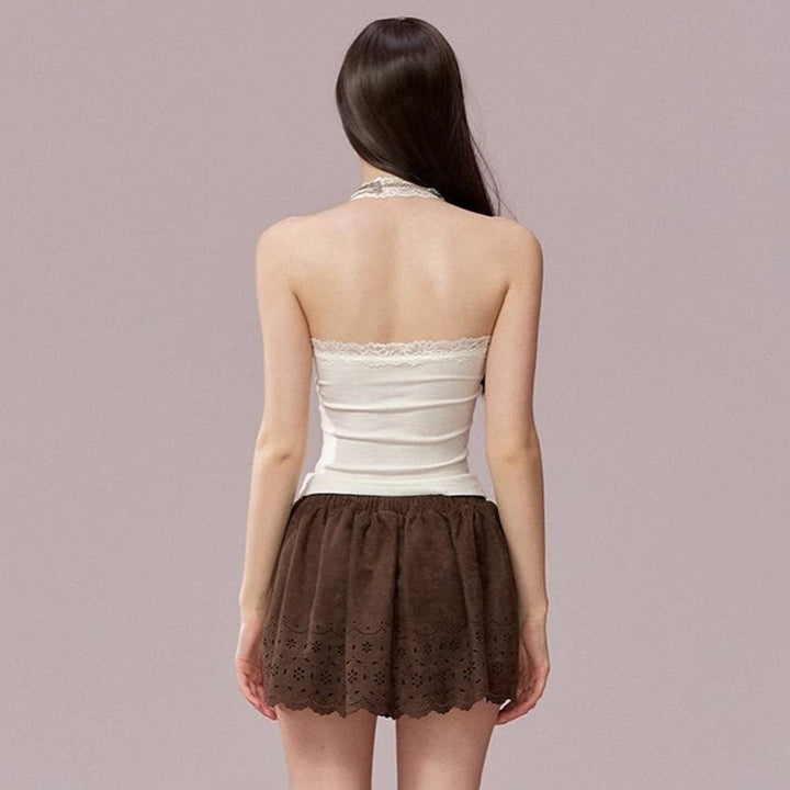 Damen Elegantes Haltertop mit Spitzendetails Drune