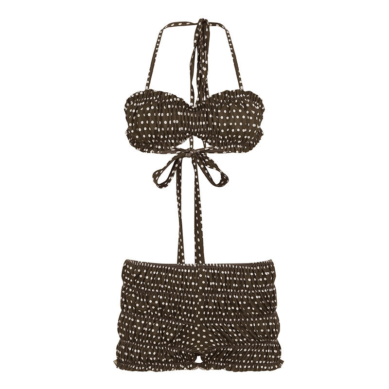Damen Bandeau-Bikini Set mit Rüschung und verspieltem Punktdesign Drune