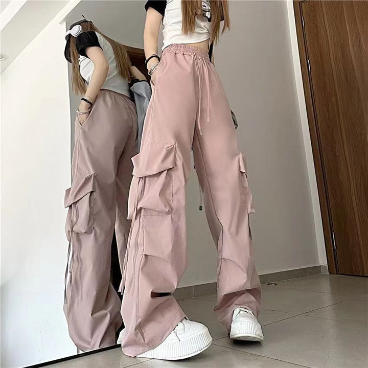 Damen nan ultraleichte Freizeit-Hose mit hohem Elastikbund, Kordelzug und verstellbarem Beinabschluss Drune