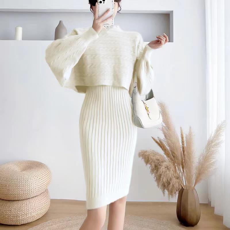 Damen Strickkleid mit Crop-Top und Rippstruktur Drune