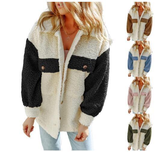 Damen Kuschelige Teddyjacke mit Kontrast-Ärmeln Drune