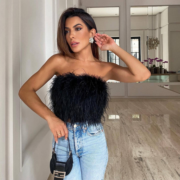 Damen Crop-Top aus Federstoff mit charmantem Design Drune