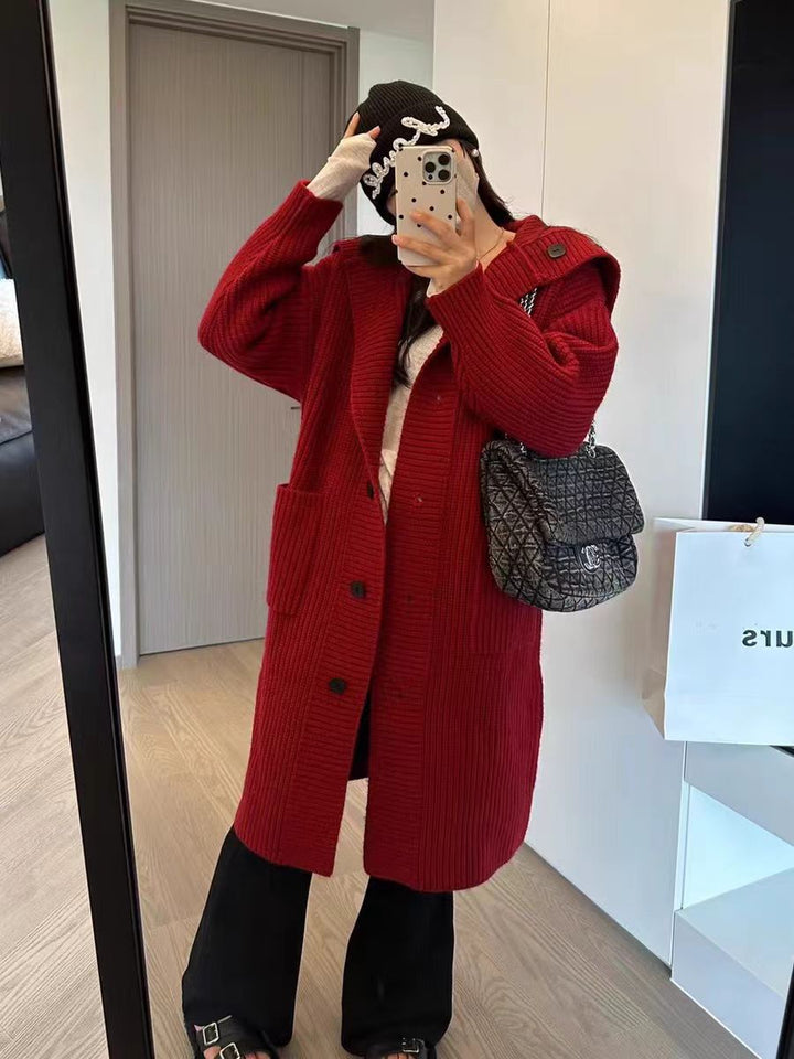 Damen Grobstrickjacke mit voluminösem Schnitt und dekorativen Knöpfen Drune