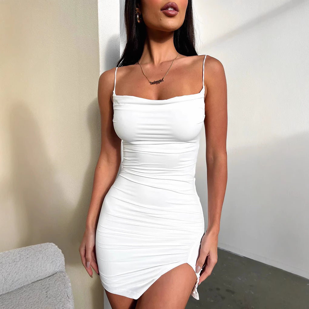 Damen Figurbetontes Mini-Kleid mit asymmetrischem Schnitt und raffinierten Rüschendetails Drune