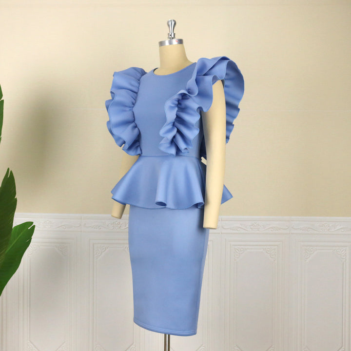 Damen figurbetontes Kleid mit extravaganten Rüschendetails Drune