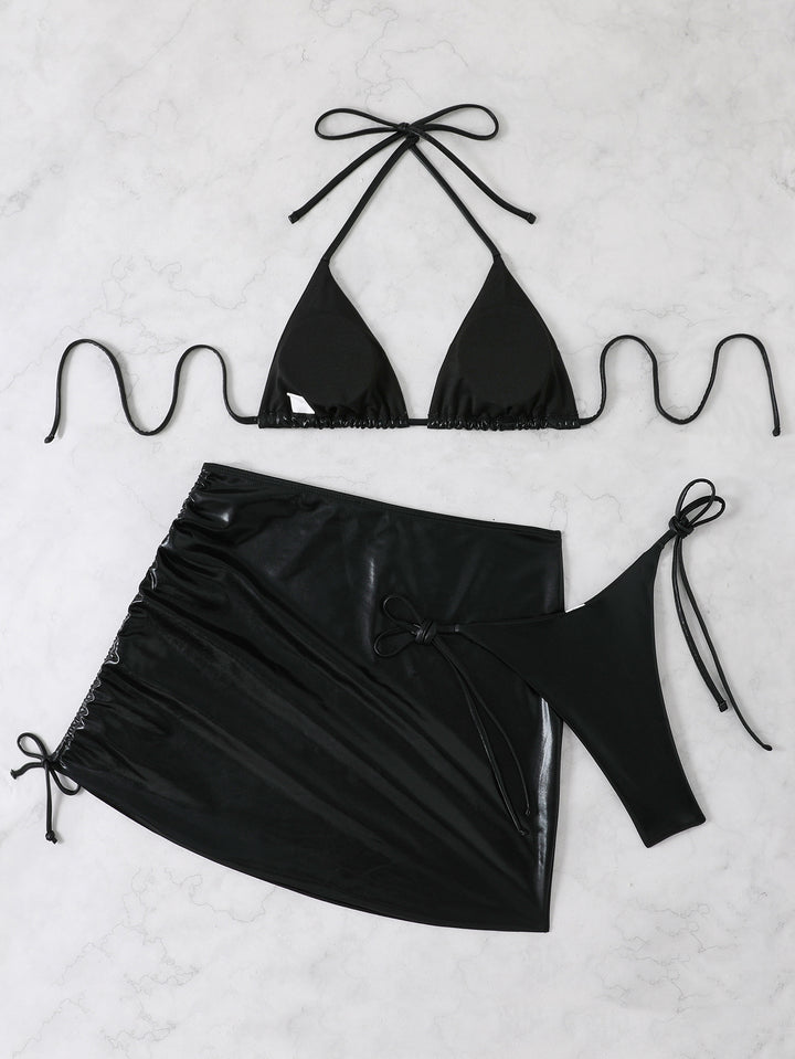Damen Bikini-Set mit glänzendem Triangel-Oberteil und hohem Taillenschnitt Drune