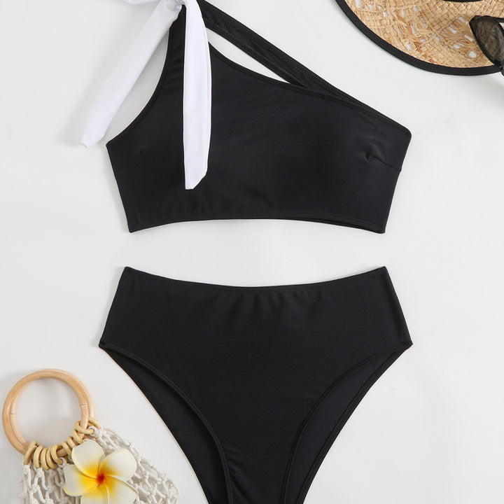 Damen Bikini-Set mit asymmetrischem Oberteil und hohem Taillenbund Drune