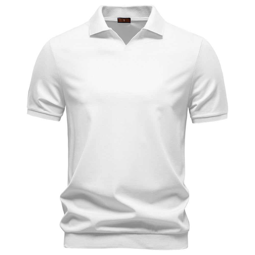 Herren nan feinstrickiges Kurzarm-Poloshirt mit offenem V-Kragen und elastischem Saum Drune