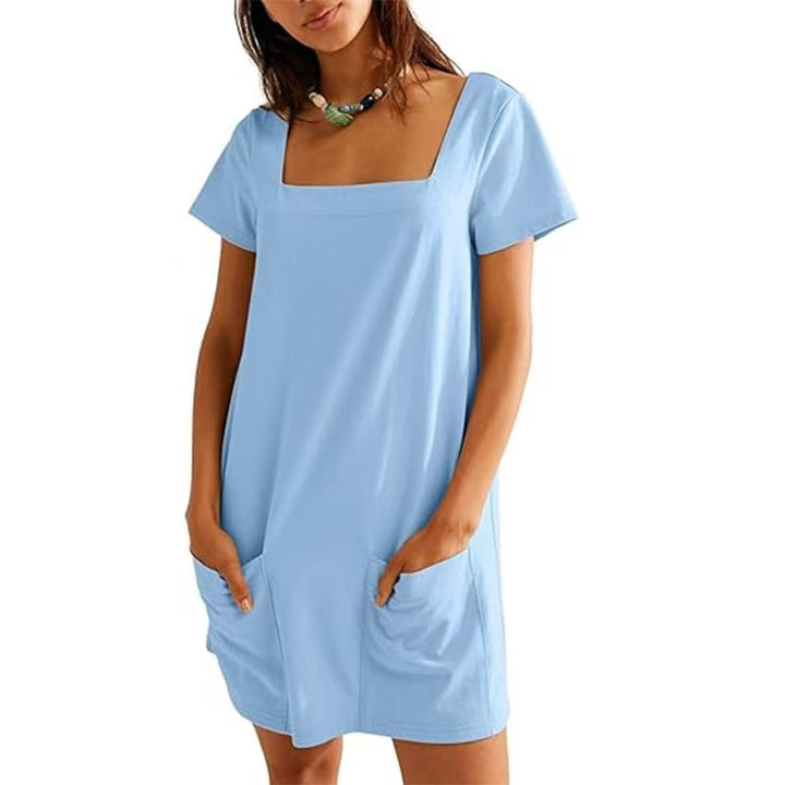 Damen Freizeitkleid mit quadratischem Ausschnitt und seitlichen Taschen Drune