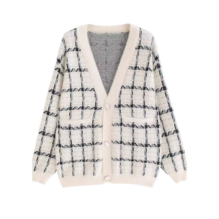 Damen Kuscheliger Oversized-Strickcardigan mit Karomuster Drune