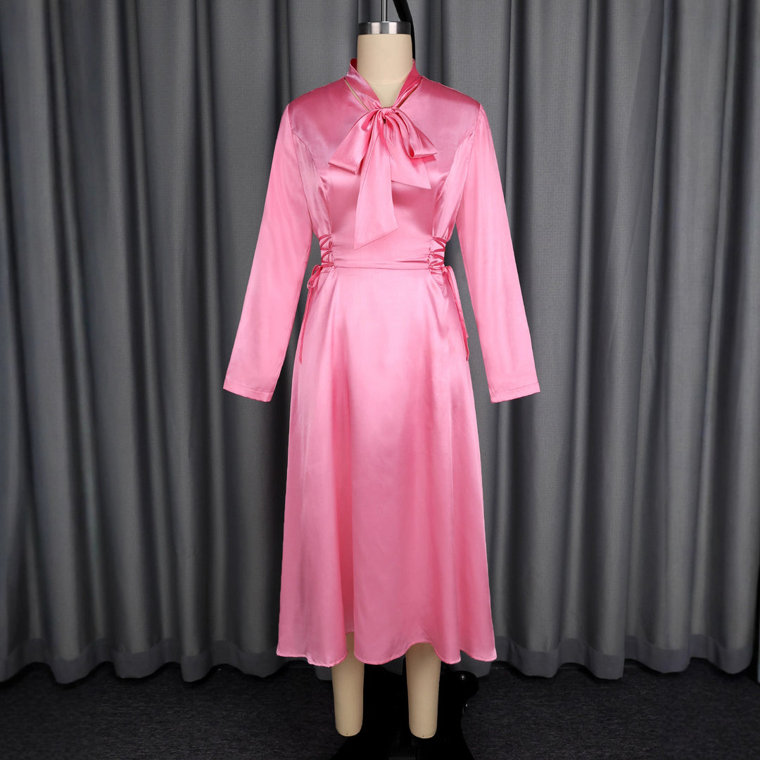 Damen Elegantes Midikleid mit Raffinierter Schleifenbindung Drune