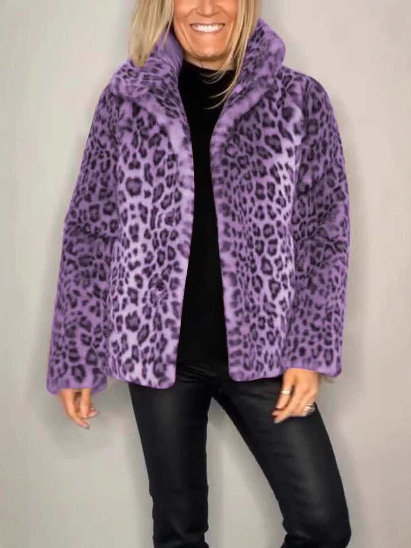 Drune | Mantel - Kunstpelz - Oversized Fit - Reverskragen - Leopardenprint