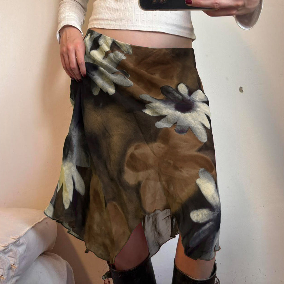 Damen Midi-Rock mit floralem Chiffon-Design Drune