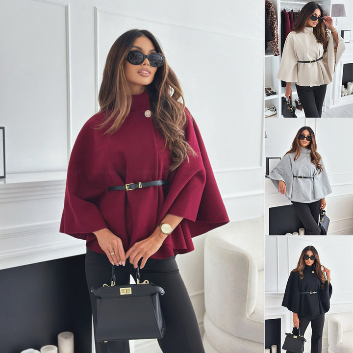 Damen elegante und stylische Kurzbluse mit Gürtel und Poncho-Design Drune