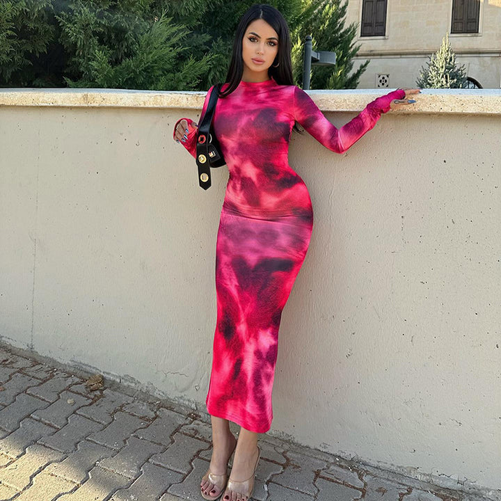 Damen Langarm-Maxi Kleid mit tiefer Ausschnitt Drune
