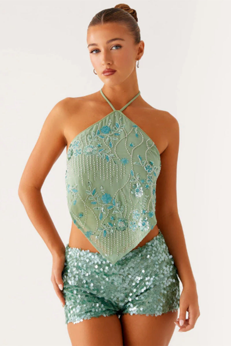 Damen Elegantes Top mit floralem Design und glitzernden Details Drune