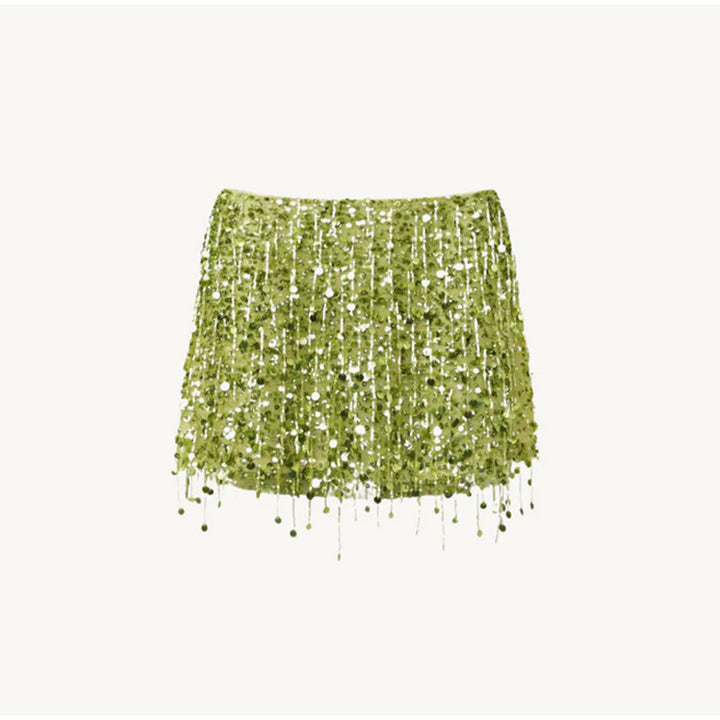 Damen Glitzerndes Crop-Top und Minirock-Set mit Fransen Drune