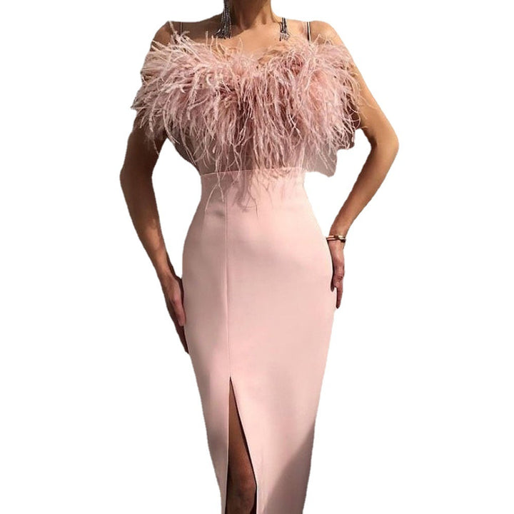Damen Abendkleid mit feiner Federapplikation Drune