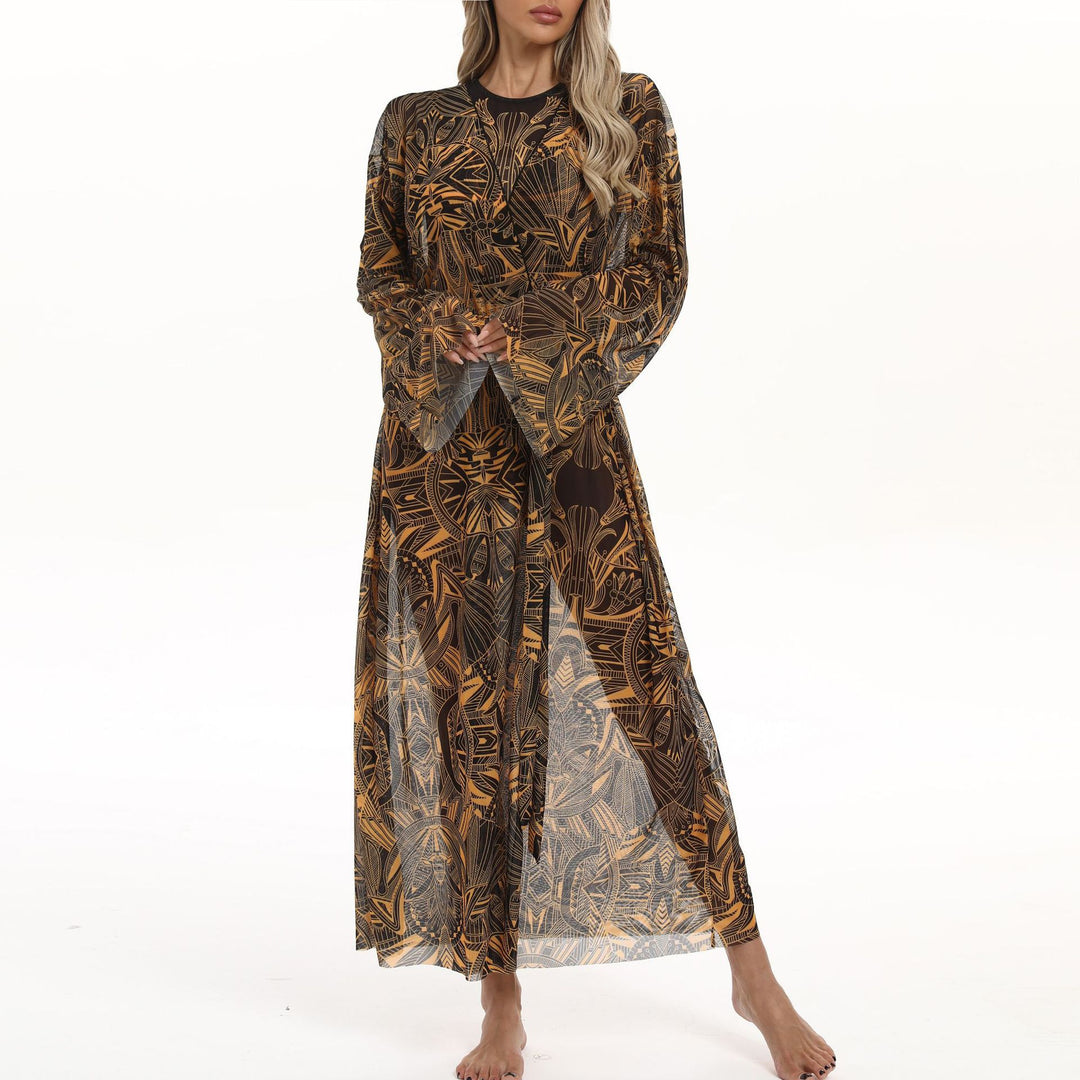 Damen Transparenter Strandkimono mit floralen Mustern Drune