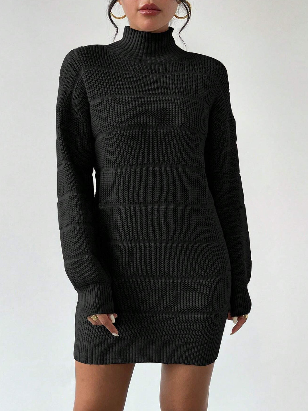 Damen Strickkleid mit hohem Kragen und strukturiertem Muster Drune