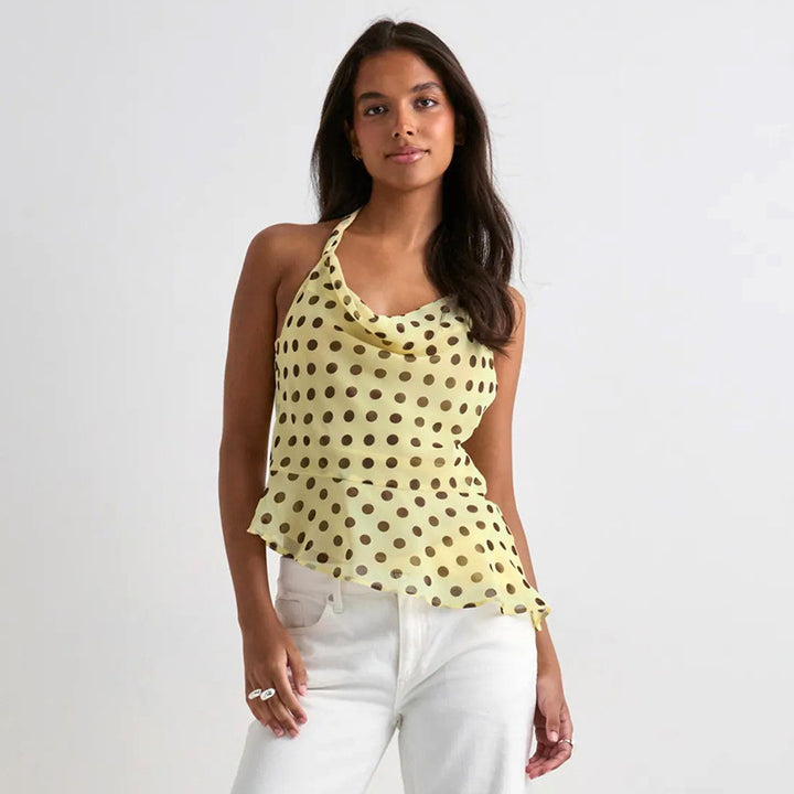Damen elegantes Chiffon-Oberteil mit tiefem Wasserfall-Ausschnitt und taillierter Passform Drune