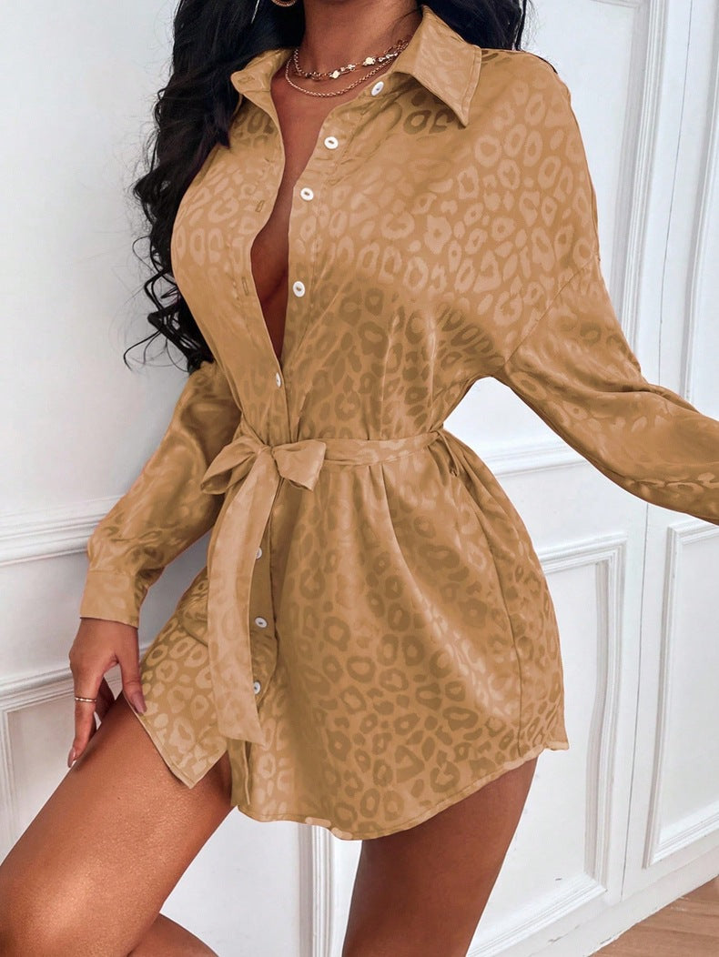 Damen Hemdblusenkleid mit taillierbarem Bindegurt und elegantem Muster Drune