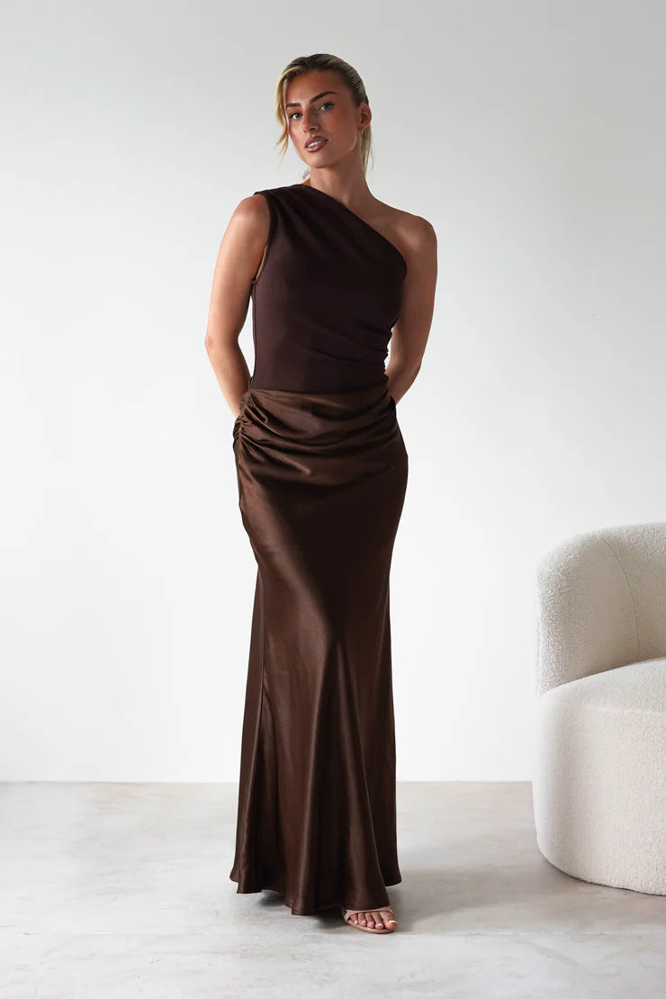 Damen Abendkleid mit asymmetrischem Schnitt und elegantem Drapierungsdesign Drune