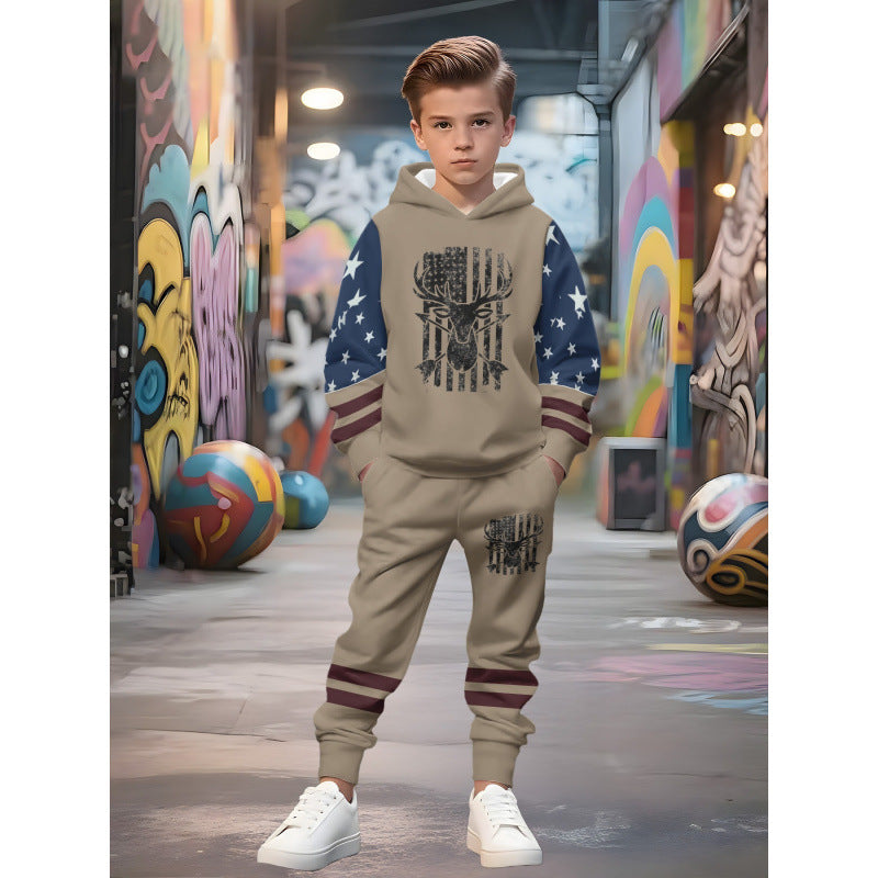 Unisex nan Kinder Jogginganzug mit Kapuzenpullover und detailreichem Auto-Print Drune