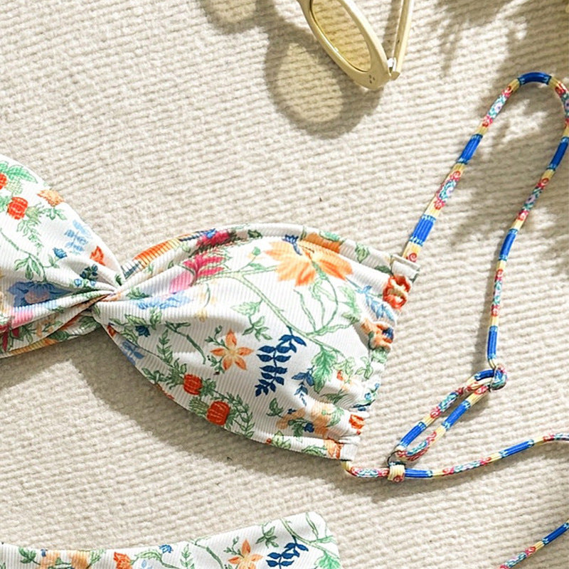 Damen Verschnörkelter Bikini mit floralem Design Drune