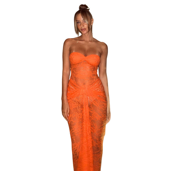 Damen Transparente Spitzen Abendkleid Drune