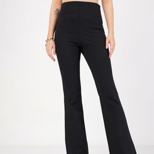 Damen Flared Pants mit hohem Bund und elastischem Material Drune