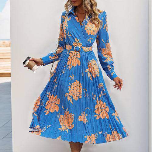 Damen Maxikleid mit elegantem Blumenmuster und schickem Taillengürtel Drune