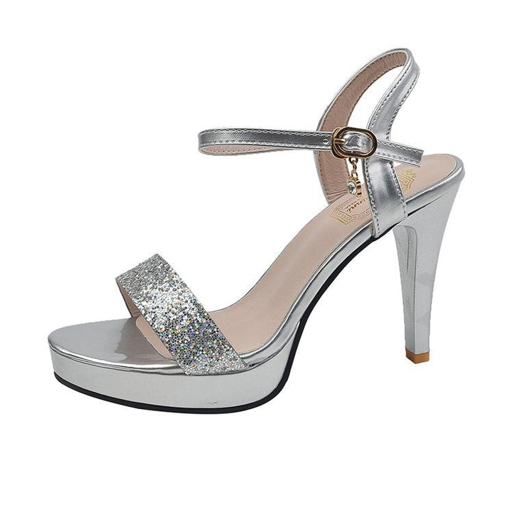 Damen Glitzernde Plateau-Sandaletten mit verstellbarem Riemen Drune
