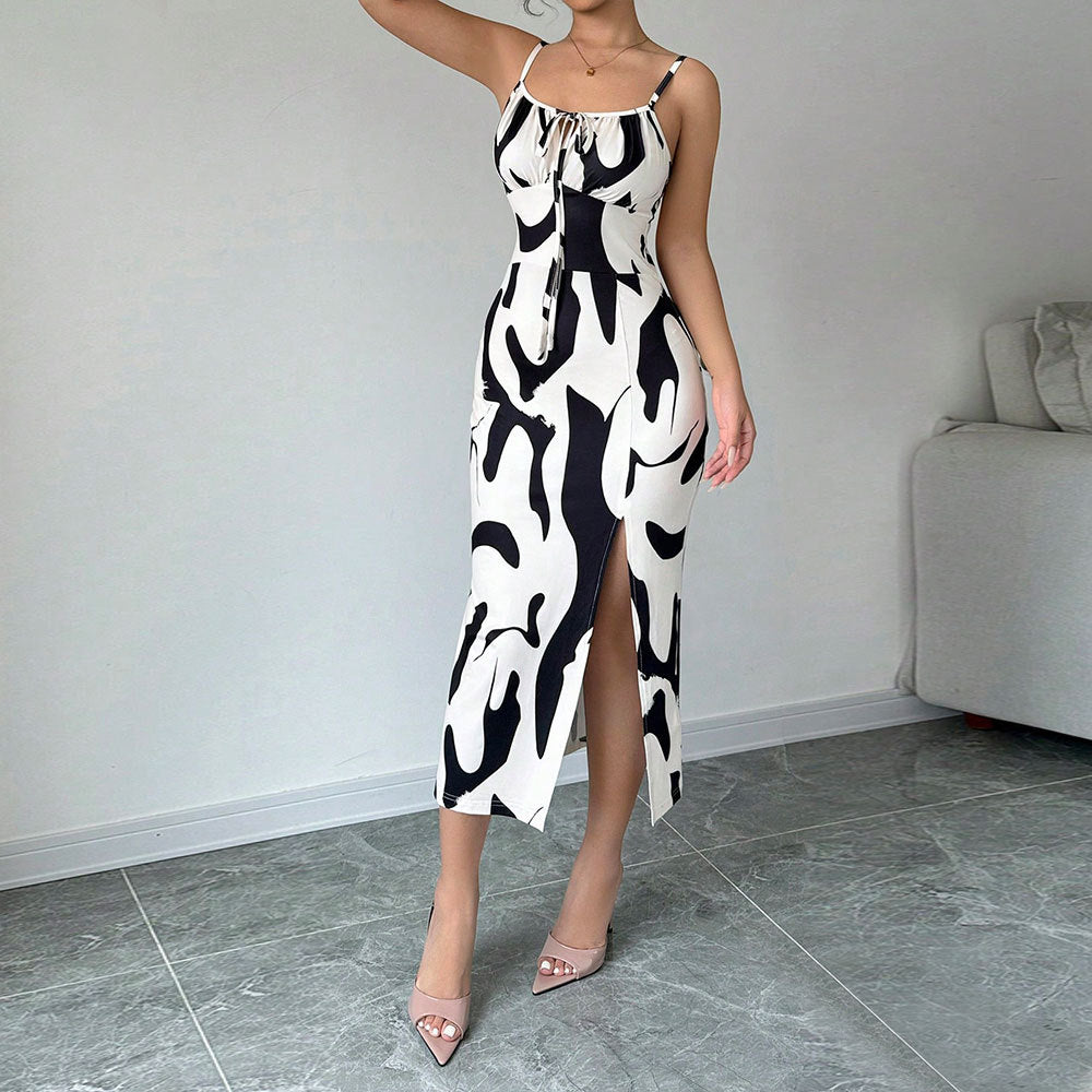 Damen Maxikleid mit elegantem Drapierungsdesign und seitlichem Schlitz Drune