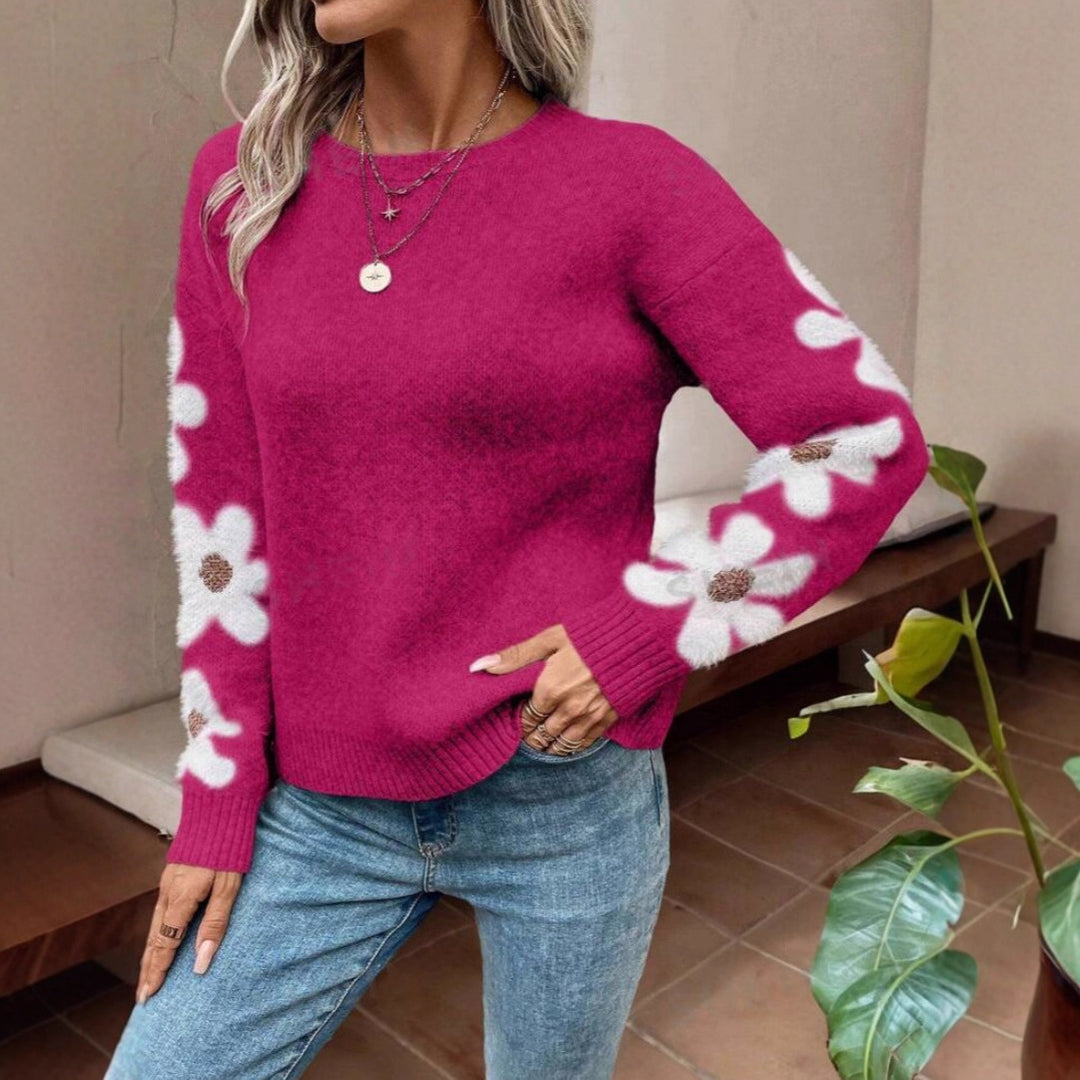 Damen Pullover mit floralem Design und strukturiertem Jersey Drune