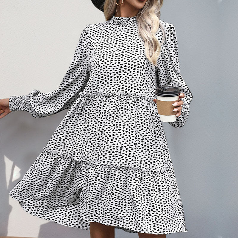 Damen verspieltes Midi-Kleid mit Rüschendetails und langem Arm Drune