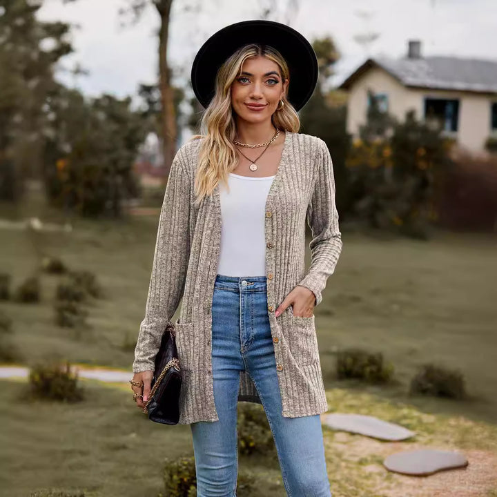 Damen Strickjacke mit langen Ärmeln und praktischen Taschen Drune