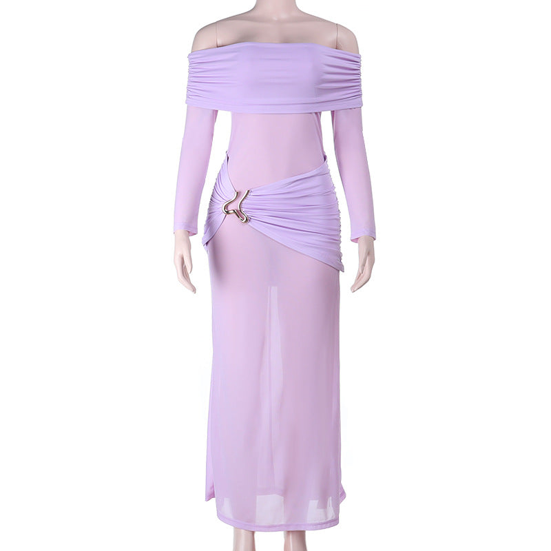 Damen elegantes schulterfreies Maxikleid mit raffinierten Drapierungsdetails Drune