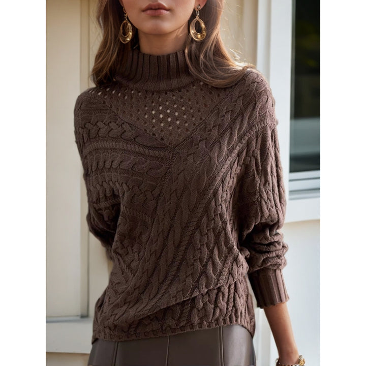 Damen Strickpullover mit hohem Kragen und detailliertem Kabelmuster Drune