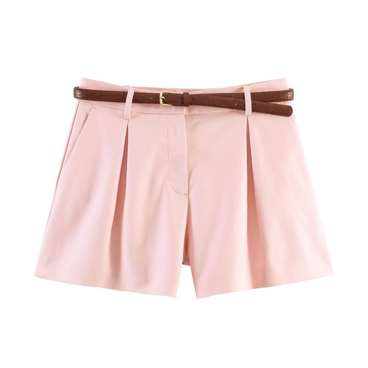 Damen High-Waist Shorts mit elegantem Faltenwurf und schmalem Gürtel Drune