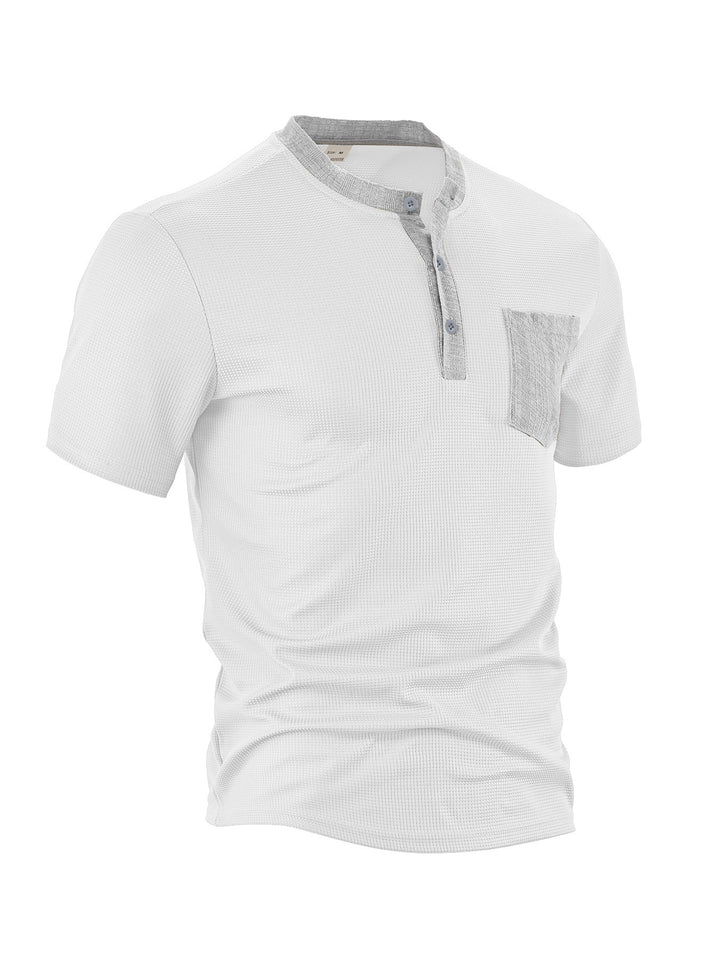 Herren nan atmungsaktives Waffel-Henleyshirt mit Stehkragen kurzer Knopfleiste und aufgesetzter Brusttasche Drune