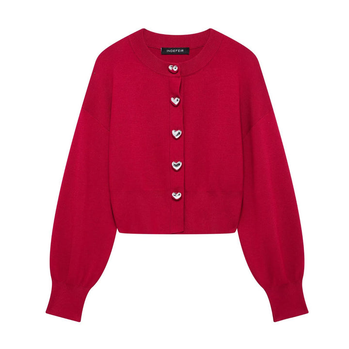 Damen Gemütlicher Kurzer Cardigan mit Herzknöpfen Drune
