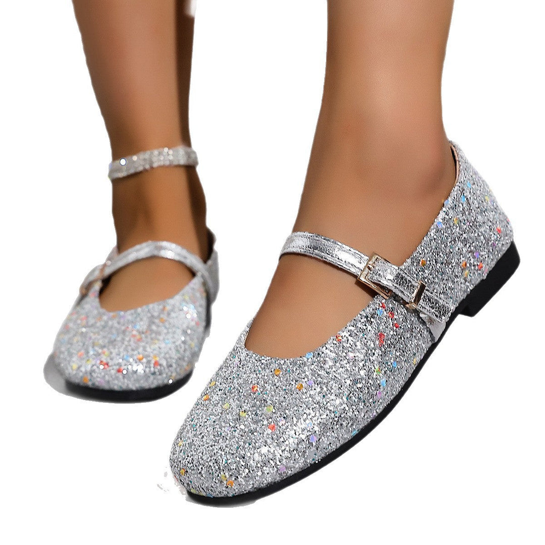 Damen Glitzernde Ballerinas mit eleganter Schnallenverzierung und atmungsaktiver Innensohle Drune