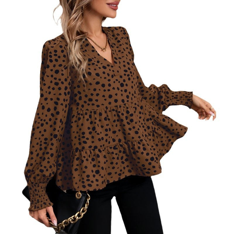 Damen luftige Bluse mit Rüschendetails und Punkten Drune