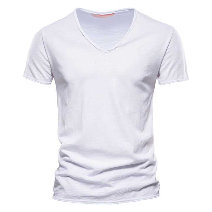 Herren nan leichtes Baumwolljersey Kurzarmshirt mit V-Ausschnitt und schmaler Passform Drune
